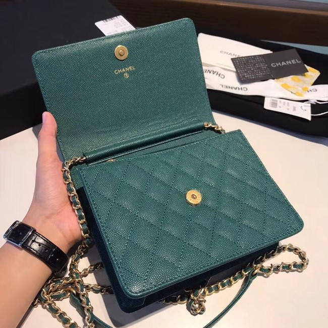 Boy chanel clutch with chain A84433  Blackish green