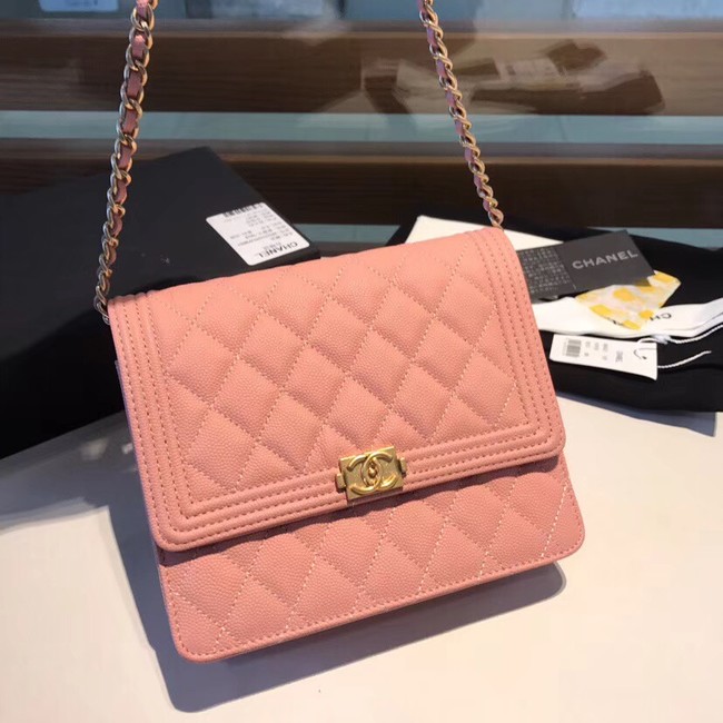 Boy chanel clutch with chain A84433 pink