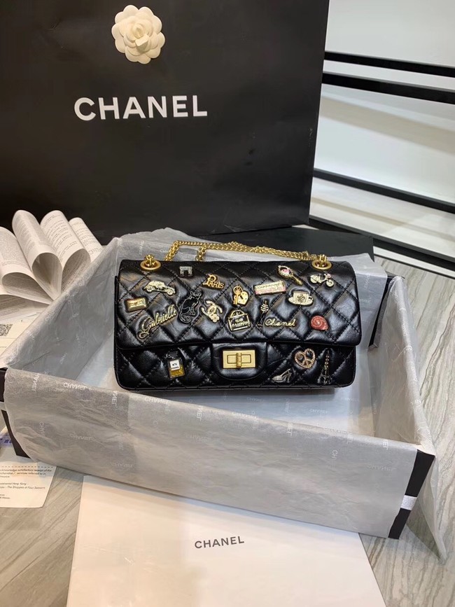 Chanel 2.55 handbag Aged Calfskin, Charms & Gold-Tone Metal A37586 black