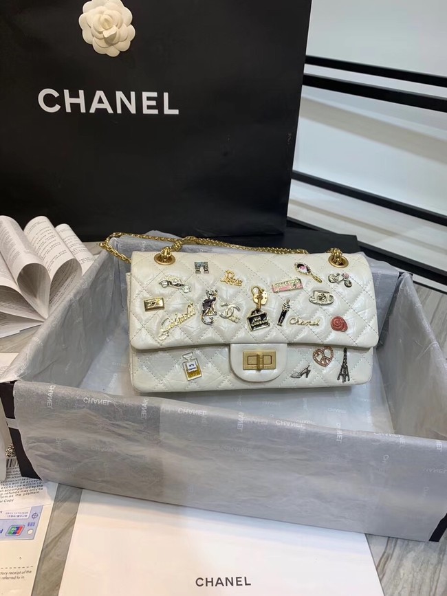 Chanel 2.55 handbag Aged Calfskin, Charms & Gold-Tone Metal A37586 creamy-white