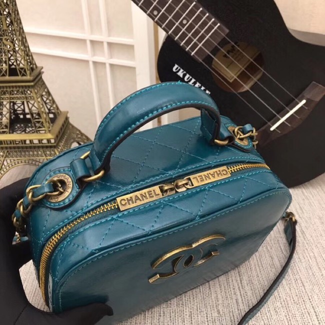 Chanel Calfskin & Gold-Tone Metal bag A81332 blue