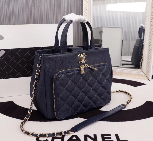 Chanel Calfskin & Gold-Tone Metal bag A81335 dark blue