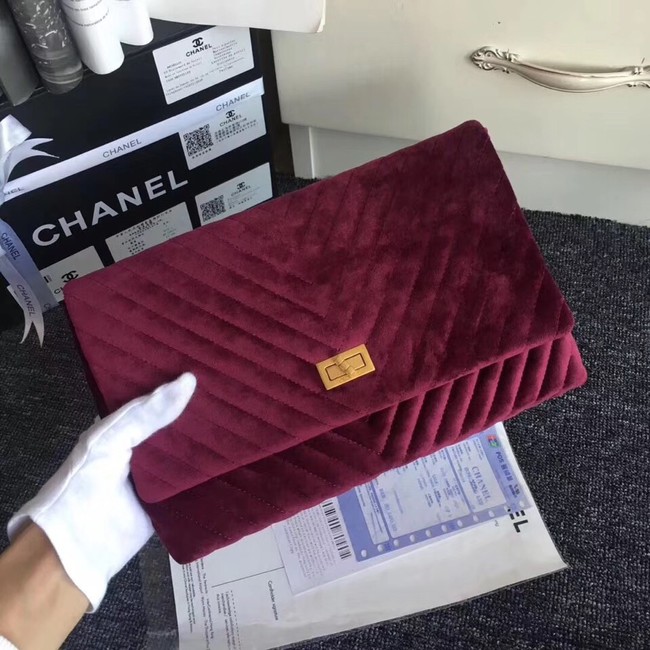 Chanel classic clutch velvet & Gold-Tone Metal 35629 Burgundy