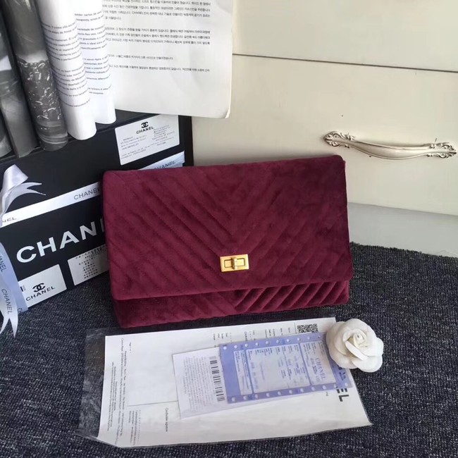 Chanel classic clutch velvet & Gold-Tone Metal 35629 Burgundy