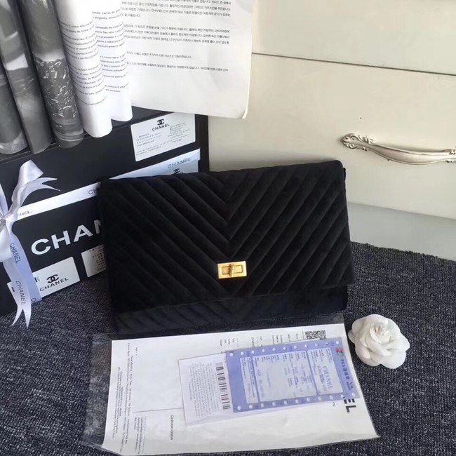 Chanel classic clutch velvet & Gold-Tone Metal 35629 black