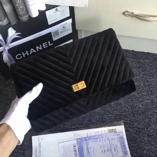 Chanel classic clutch velvet & Gold-Tone Metal 35629 black