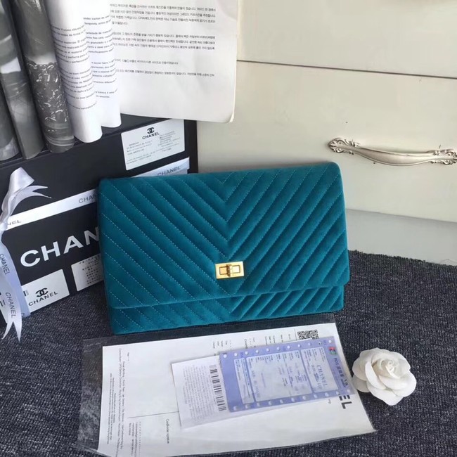 Chanel classic clutch velvet & Gold-Tone Metal 35629 blue