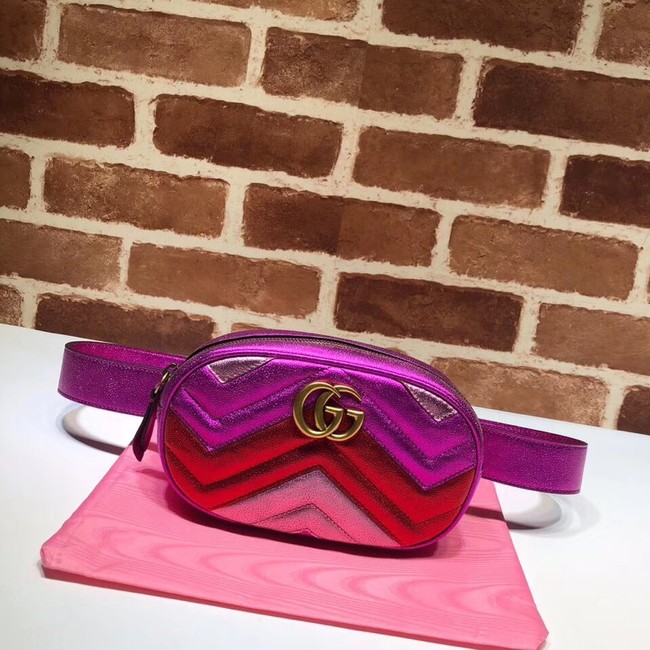 Gucci GG Marmont matelasse leather belt bag 476434 Fuchsia&red& pink