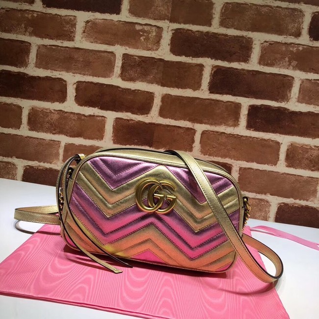 Gucci GG Marmont small matelasse shoulder bag 447632 Pink&gold