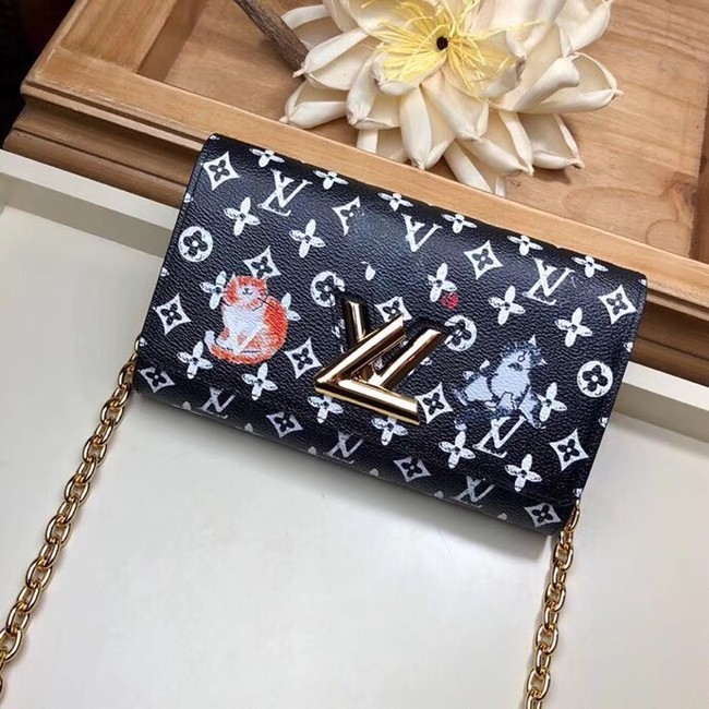 Louis Vuitton Monogram Canvas Twist Chain Wallet M63888 black