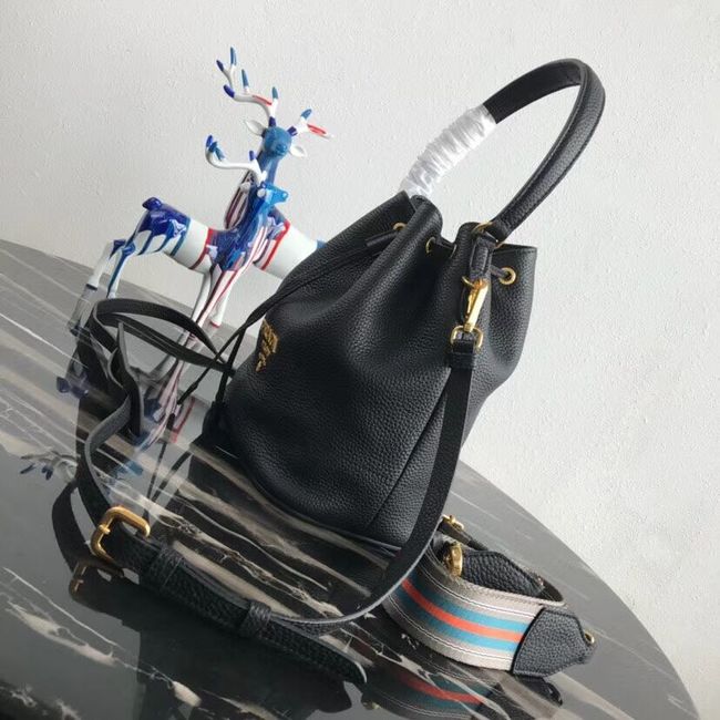 Prada Leather bucket bag 1BE018 black