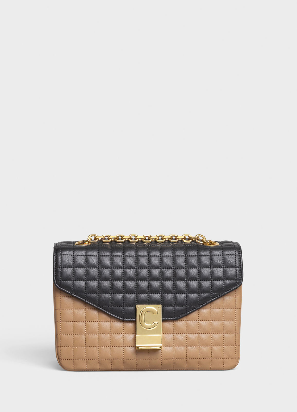 CELINE MEDIUM C BAG IN BICOLOUR QUILTED CALFSKIN CL87253 Camel&black