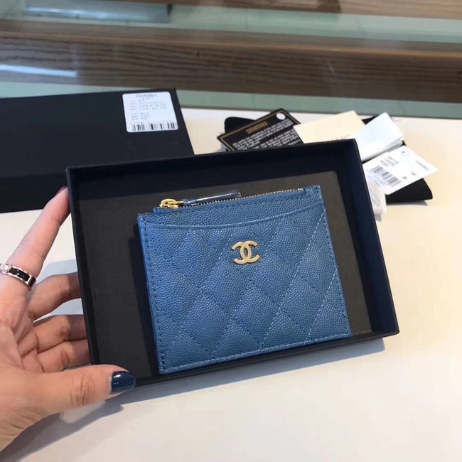 Chanel Coin Purse Metallic Grained Lambskin & gold-Tone Metal A68996 blue