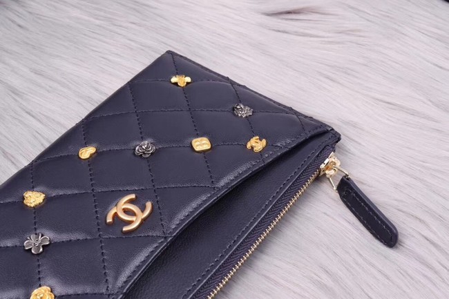 Chanel Lambskin & Gold-Tone Metal A81797 dark blue