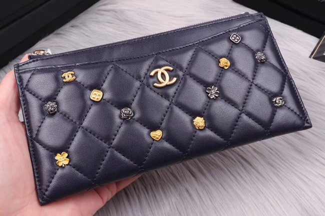 Chanel Lambskin & Gold-Tone Metal A81797 dark blue