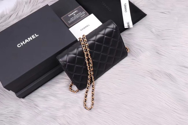 Chanel wallet on chain Lambskin & Gold-Tone Metal A81618 black