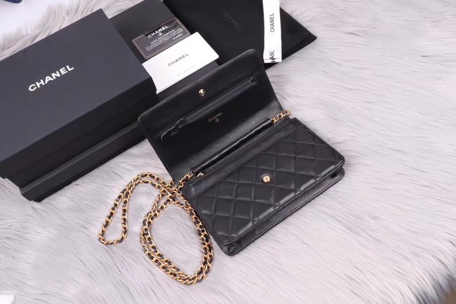 Chanel wallet on chain Lambskin & Gold-Tone Metal A81618 black