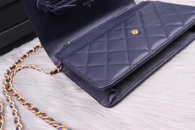 Chanel wallet on chain Lambskin & Gold-Tone Metal A81618 dark blue