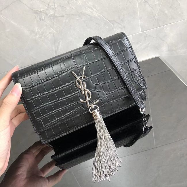 SAINT LAURENT Kate crocodile-embossed leather cross-body bag 452159 black