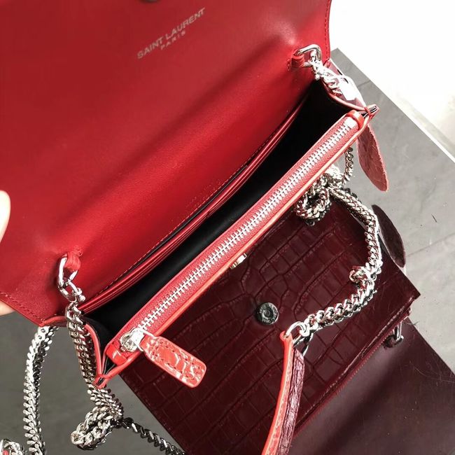 SAINT LAURENT Kate crocodile-embossed leather cross-body bag 452159 red