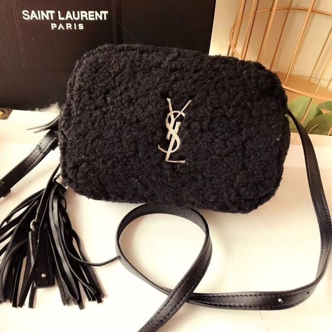 SAINT LAURENT Lambswool leather quilted shoulder bag Y538012 black