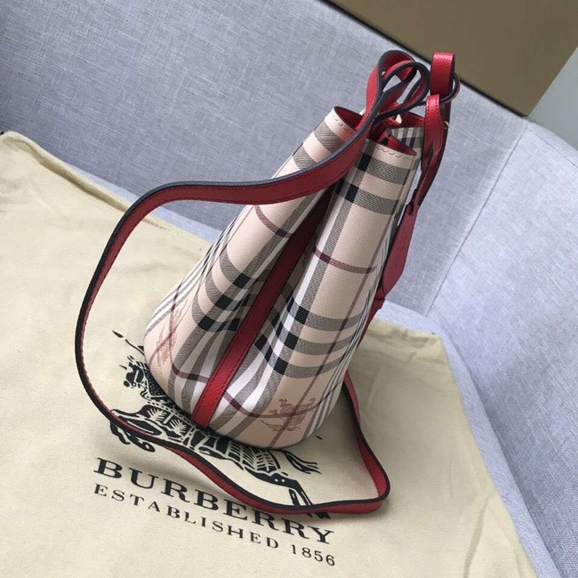 BURBERRY Banner small vintage check and leather tote Bag 9657 red