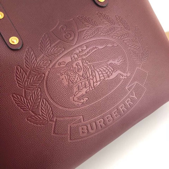 BURBERRY Embossed crest leather tote 13134 Burgendy