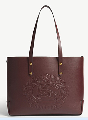 BURBERRY Embossed crest leather tote 13134 Burgendy