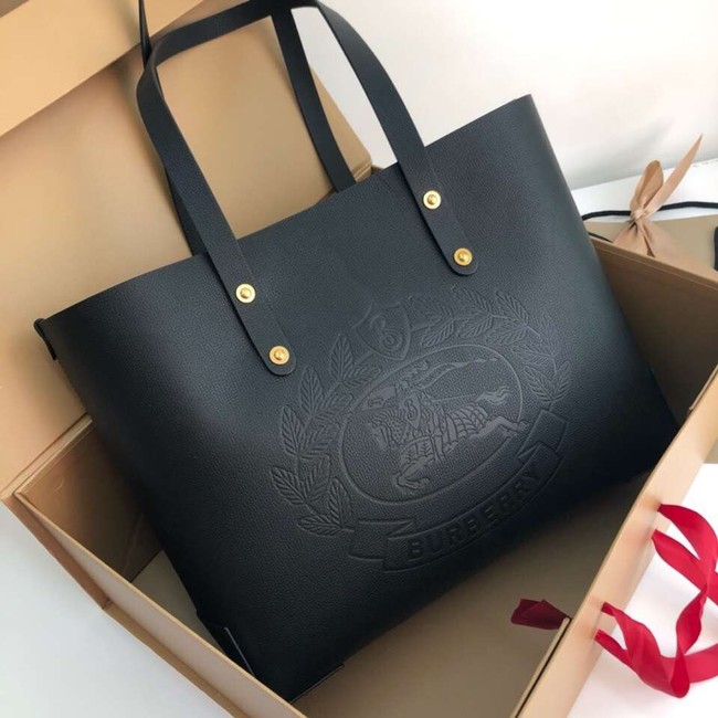 BURBERRY Embossed crest leather tote 13134 black