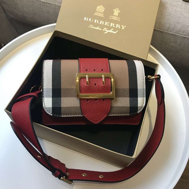 BURBERRY Hampshire vintage check leather cross-body bag 24581 red