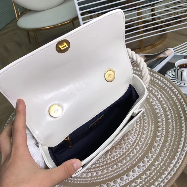 Chanel flap bag Crumpled Calfskin Cotton & Gold-Tone Metal AS0074 white