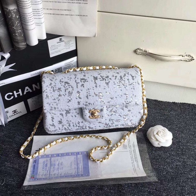 Chanel flap bag Sequins & Gold-Tone Metal AS0160 white