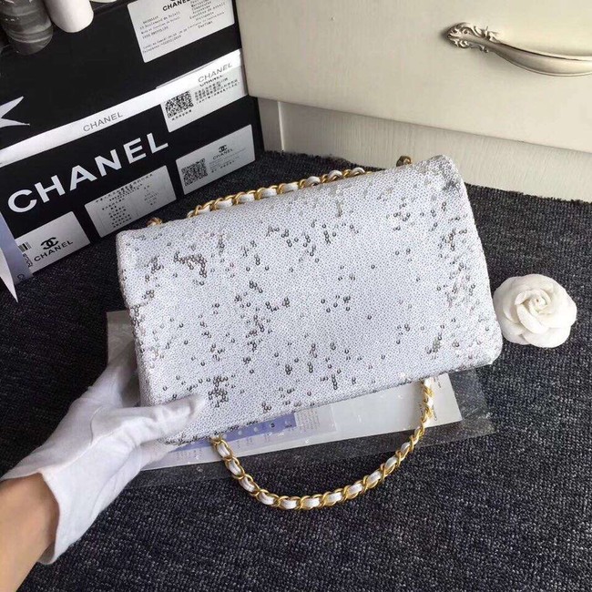 Chanel flap bag Sequins & Gold-Tone Metal AS0160 white