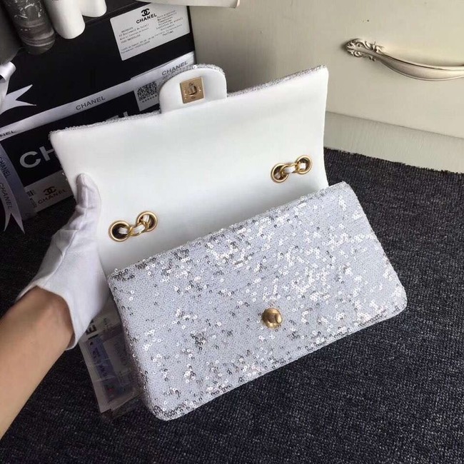 Chanel flap bag Sequins & Gold-Tone Metal AS0160 white