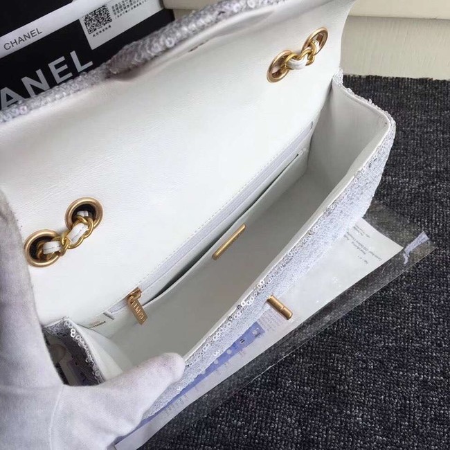 Chanel flap bag Sequins & Gold-Tone Metal AS0160 white