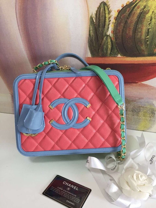 Chanel vanity case Grained Calfskin & gold-Tone Metal A93344 Pink&Green&blue