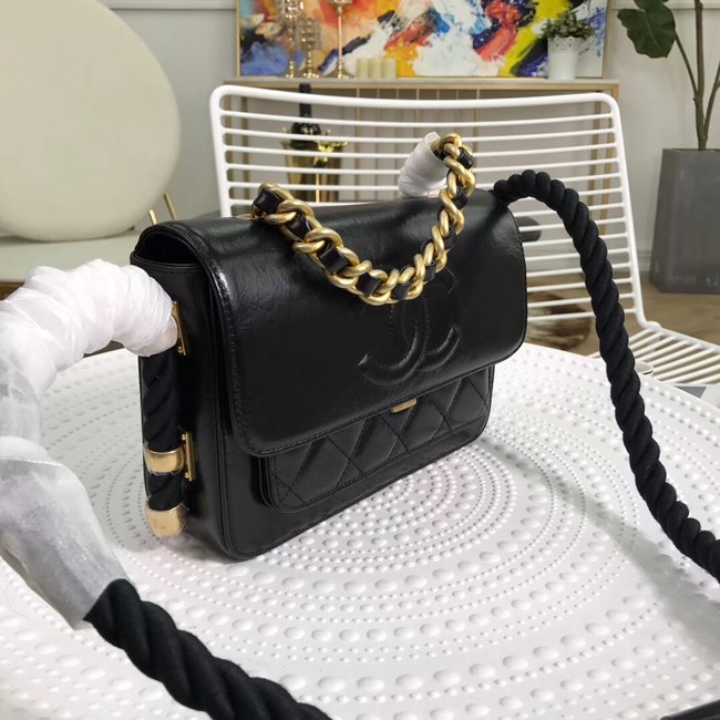 Chanel flap bag Crumpled Calfskin Cotton & Gold-Tone Metal AS0074 black