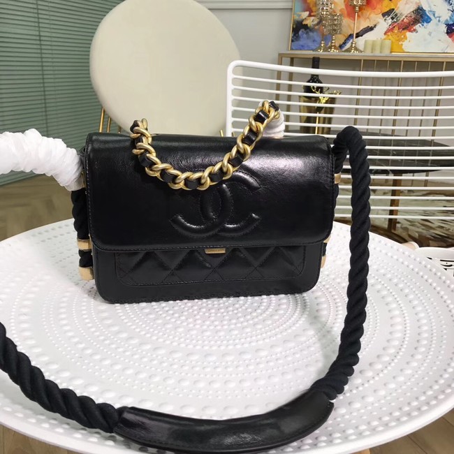 Chanel flap bag Crumpled Calfskin Cotton & Gold-Tone Metal AS0074 black