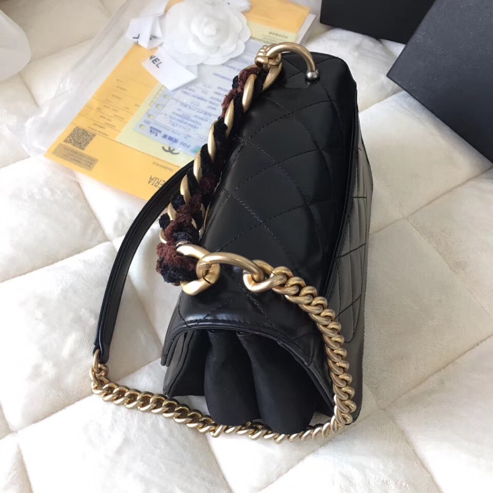 Chanel flap bag Crumpled Calfskin Cotton & Gold-Tone Metal A91865 Black