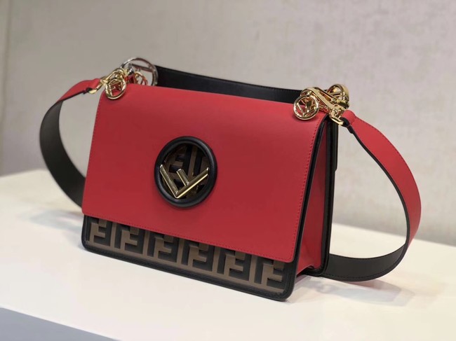 FENDI Kan I Leather Shoulder Bag 8BT284 red