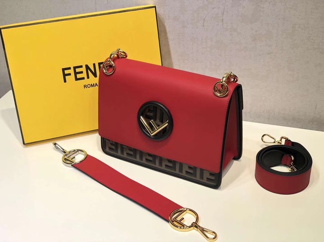 FENDI Kan I Leather Shoulder Bag 8BT284 red