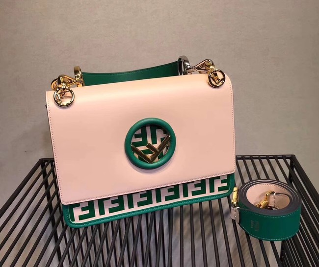 FENDI Kan I Leather Shoulder Bag 8BT284 white&green