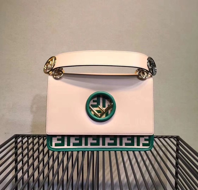 FENDI Kan I Leather Shoulder Bag 8BT284 white&green