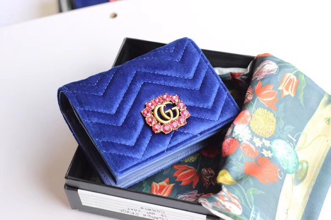 Gucci velvet card case with Double G and crystals 499783 blue