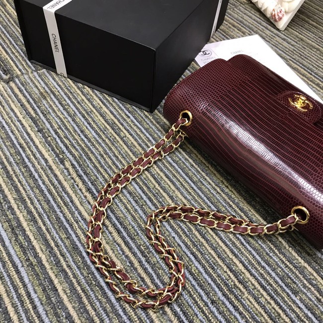 Chanel Classic Handbag Original Lizard & Gold-Tone Metal A01112 Burgundy