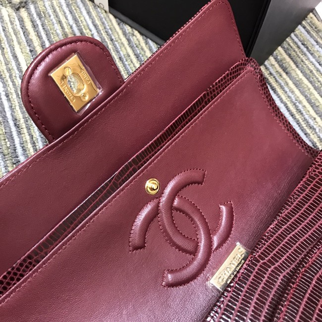 Chanel Classic Handbag Original Lizard & Gold-Tone Metal A01112 Burgundy