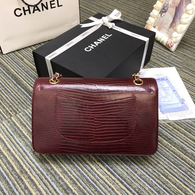 Chanel Classic Handbag Original Lizard & Gold-Tone Metal A01112 Burgundy