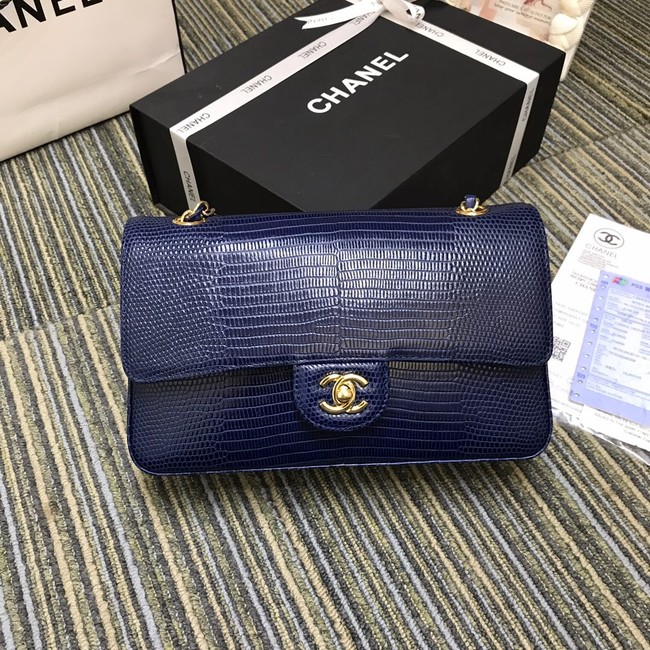 Chanel Classic Handbag Original Lizard & Gold-Tone Metal A01112 blue