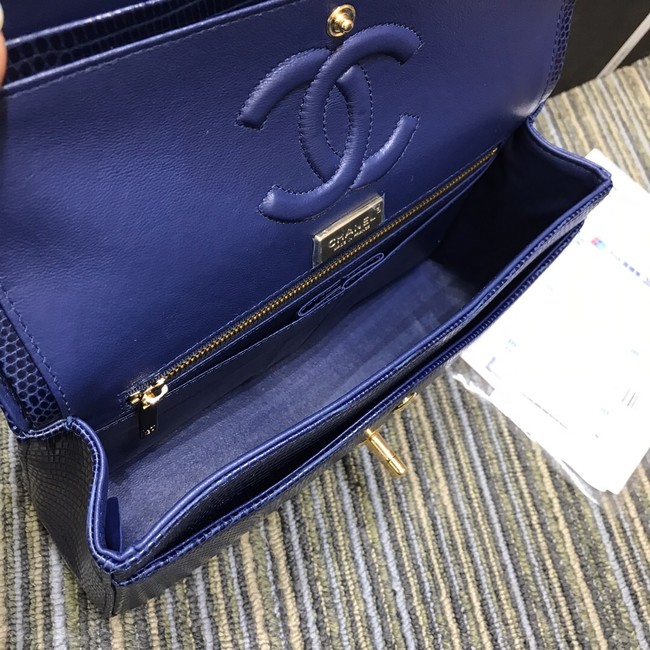 Chanel Classic Handbag Original Lizard & Gold-Tone Metal A01112 blue