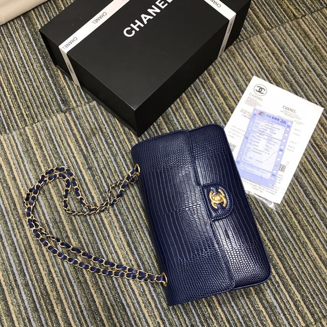 Chanel Classic Handbag Original Lizard & Gold-Tone Metal A01112 blue